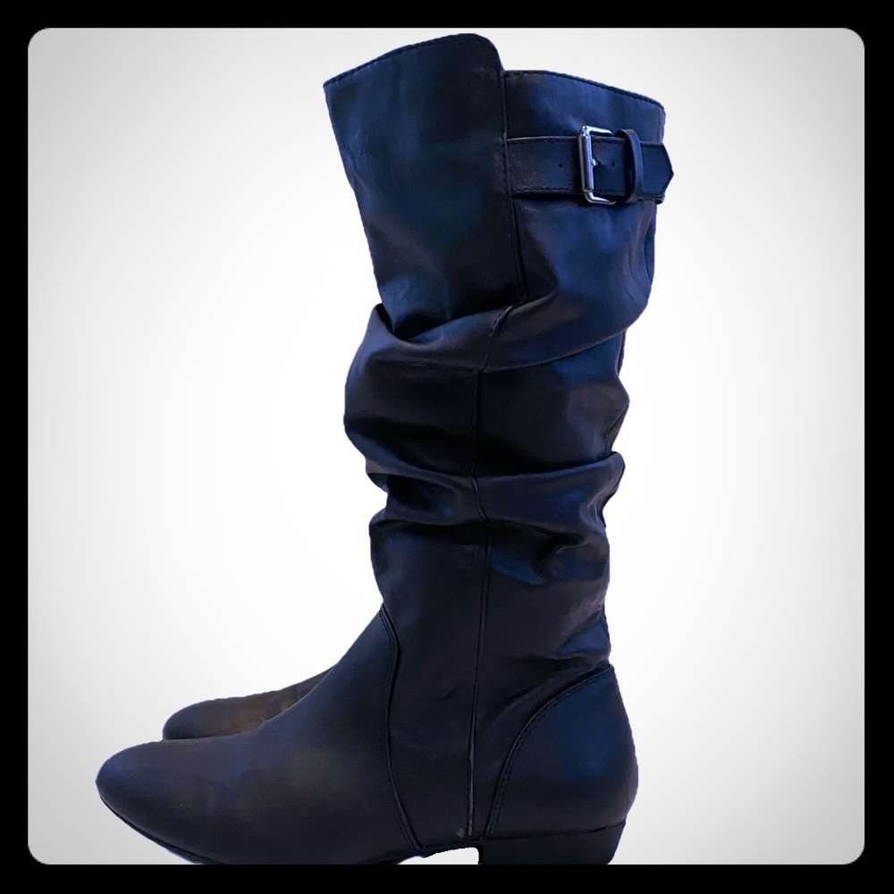 Black low heel slouch boots